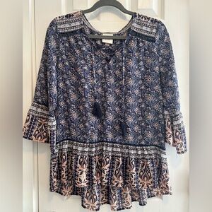 Knox Rose 3/4 Sleeve Peplum Hem Blouse Medium